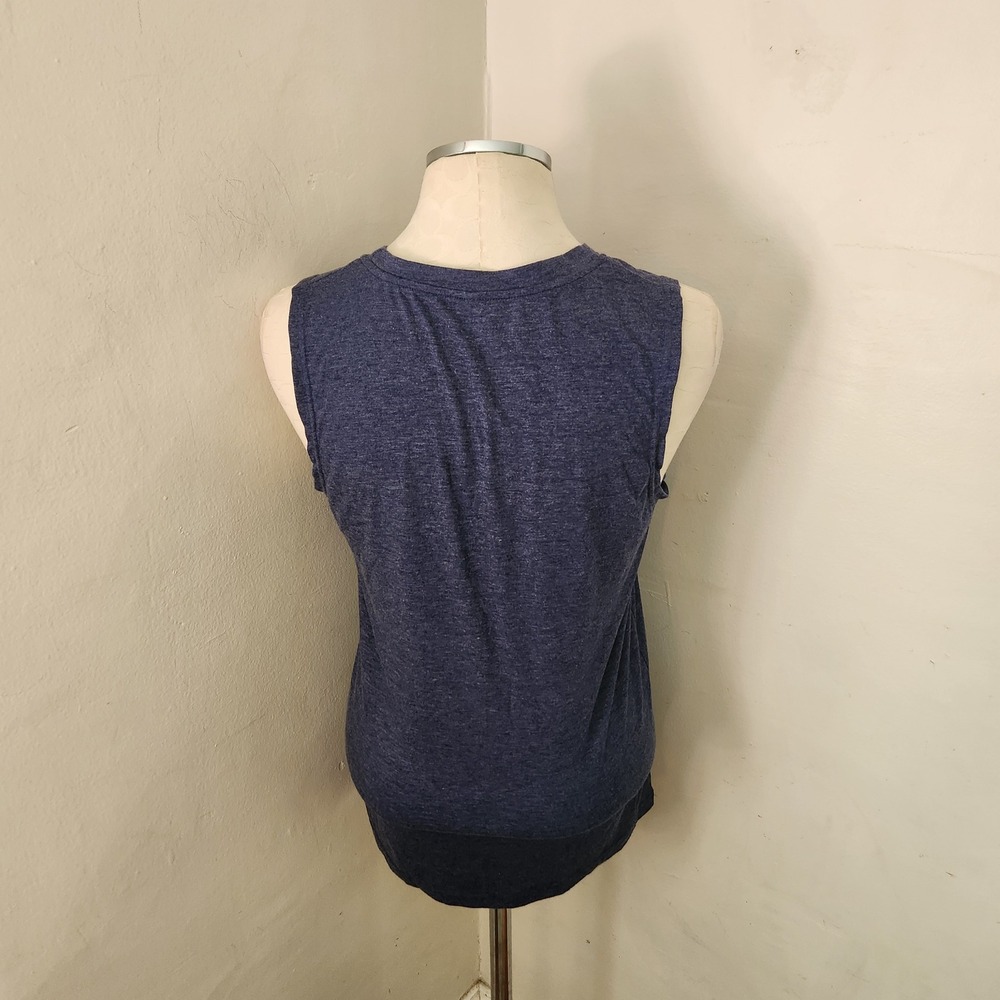 Womens Navy Blue Heathered Heart Graphic Muscle Tank Top Small Nautical Tropical - Picture 2 of 5
